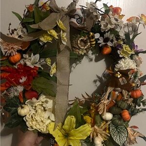 Floral Autumn Wreath with Ribbon